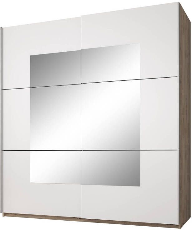 Meubella Kledingkast Edison Wit Eiken 221 cm Met spiegel