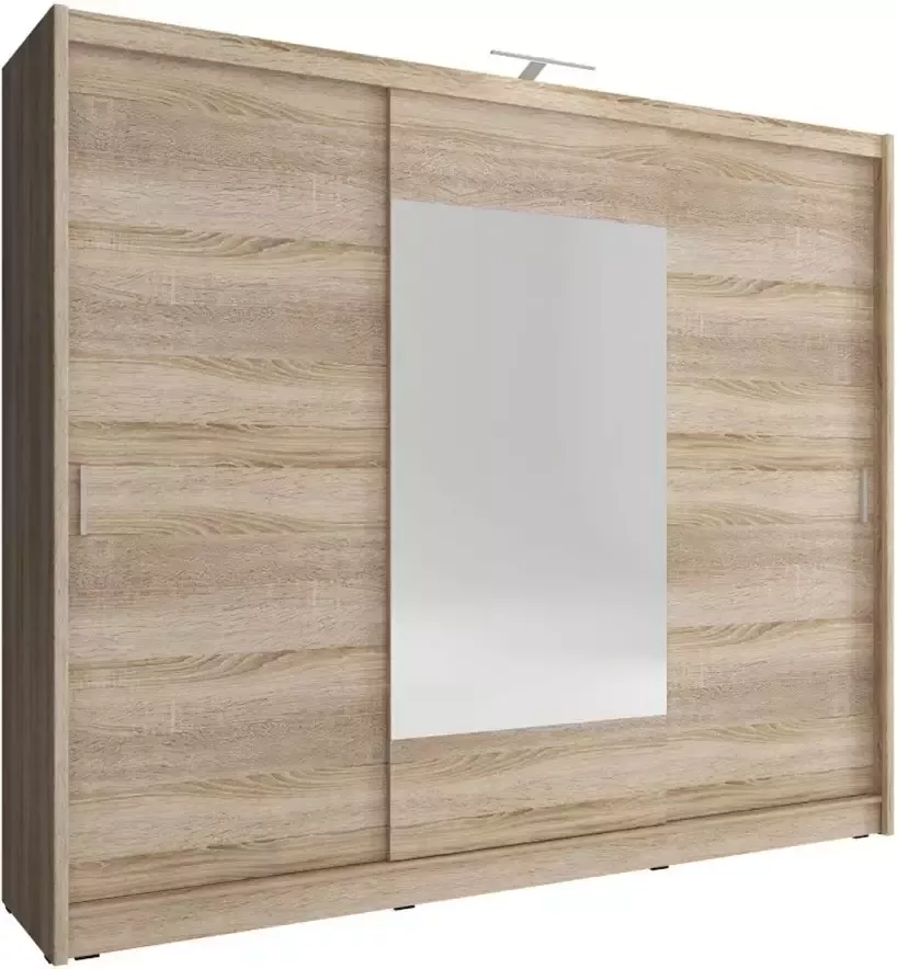 MEUBELLA Houston Kledingkast 250 cm Met LED-verlichting Licht eiken