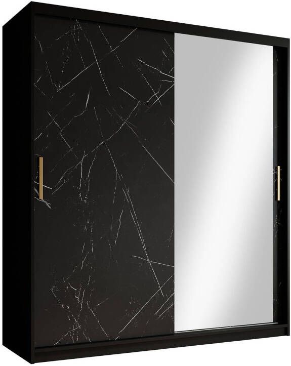 Meubella Kledingkast Marmer 3 Zwart 180 cm Met spiegel