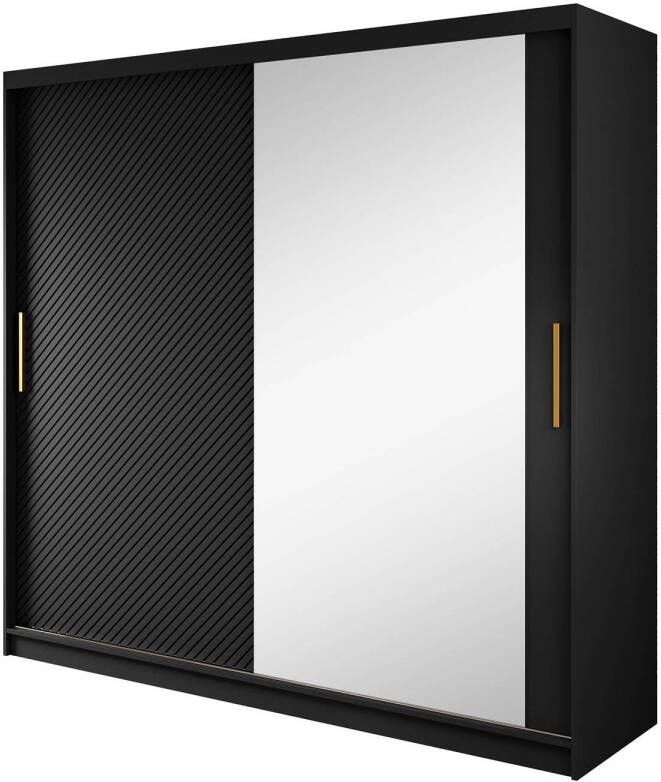 Meubella Kledingkast Resort Mat zwart 200 cm Met spiegel