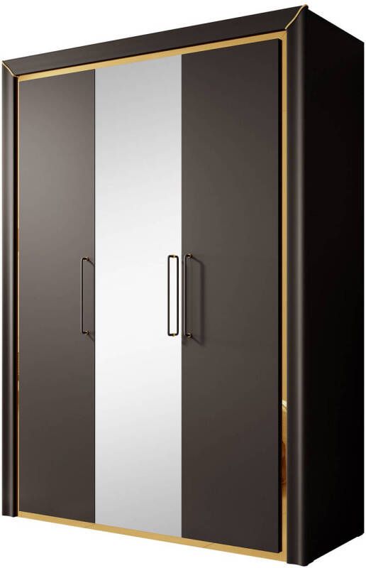 Meubella Kledingkast Whisper Mat zwart Goud 155 cm Met spiegel