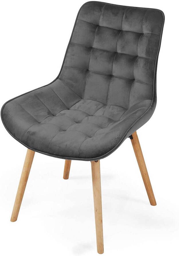 Miadomodo Eetkamerstoelen Velvet stoel Beech Wood -benen Backleuning gestoffeerde stoel Keukenstoel Woonkamerstoel Donkergrijs 2 PCS