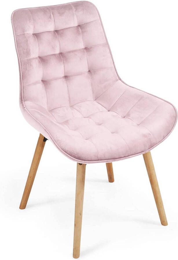 Miadomodo Eetkamerstoelen fluweelstoel Beech houten benen rugleuning gestoffeerde stoel keukenstoel woonkamerstoel roze 2 pc's