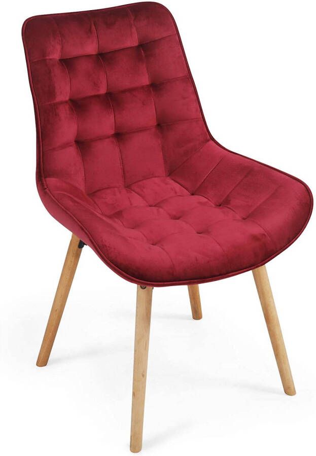 Miadomodo Eetkamerstoelen Velvet stoel Beech Wood -benen Backleuning gestoffeerde stoel Keukenstoel Woonkamerstoel Donker rood 4 pc's