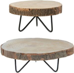 Mica Decorations Pia Plant verhoger 2x hout-metaal H14 x D40 H14 x D29 cm Bijzettafels