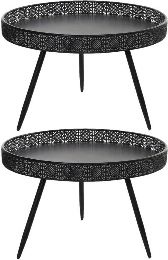 Mica Decorations Set van 2x stuks bijzettafels Lagune rond metaal zwart 70 x 45.5 cm Home Deco meubels en tafels