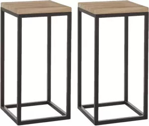 Mica Decorations Set van 2x stuks bijzettafels Oskar vierkant hout metaal zwart 30 x 62 cm Home Deco meubels en tafels