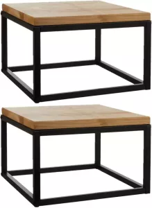 Mica Decorations Set van 2x stuks bijzettafels Oskar vierkant hout metaal zwart 40 x 40 x 26 cm Home Deco meubels en tafels
