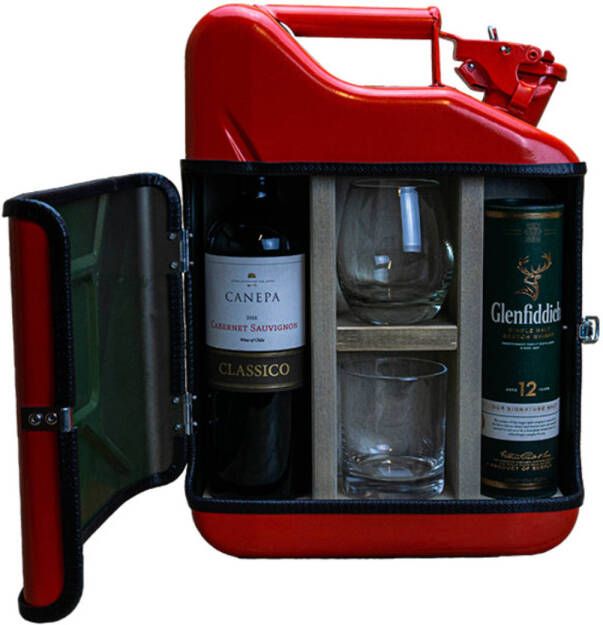 Designed by Man His & Hers Giftset Rood Stijlvolle jerrycan Uniek cadeau voor koppels Geschenkset voor hem en haar Rood