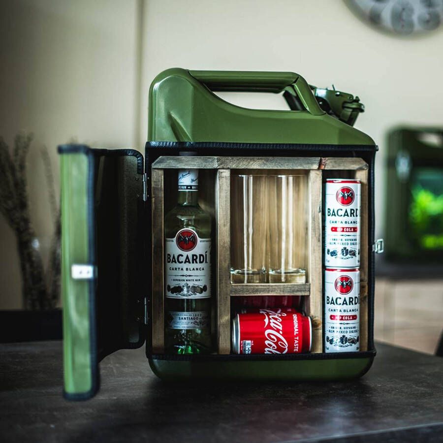 Designed by Man Jerrycan bar groen Draagbare Drankkast 20L Groen & Hout Interieur Mancave Must-have DBM groen - Foto 2
