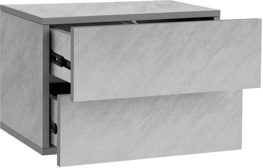 Ml-design 2-delige set nachtkastje hangend met 2 laden grijs betonlook 42x29x30 cm hout zwevend nachtkastje wandkastje ladekastje wandkastje nachtkastje wandkastje