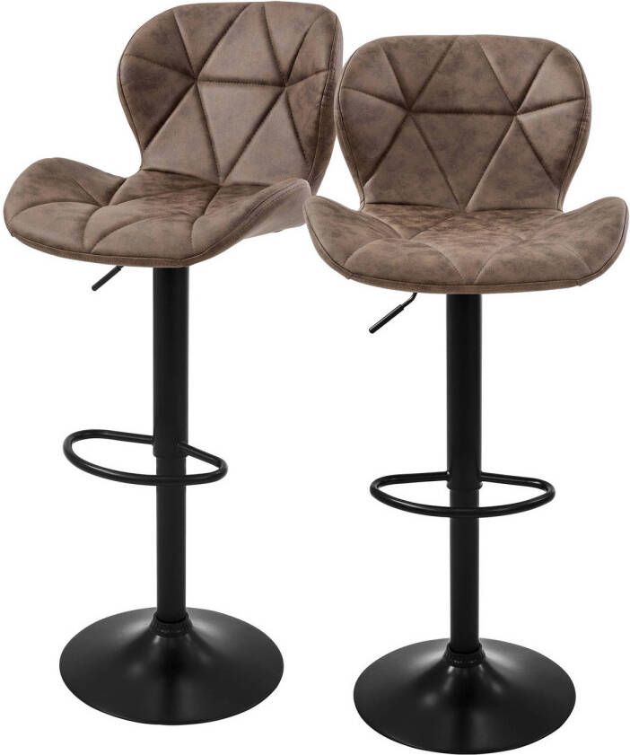 ML-Design Barkruk set van 2 bruin kunstlederen bekleding met rugleuning en voetensteun in hoogte verstelbaar 59-79cm - Foto 1