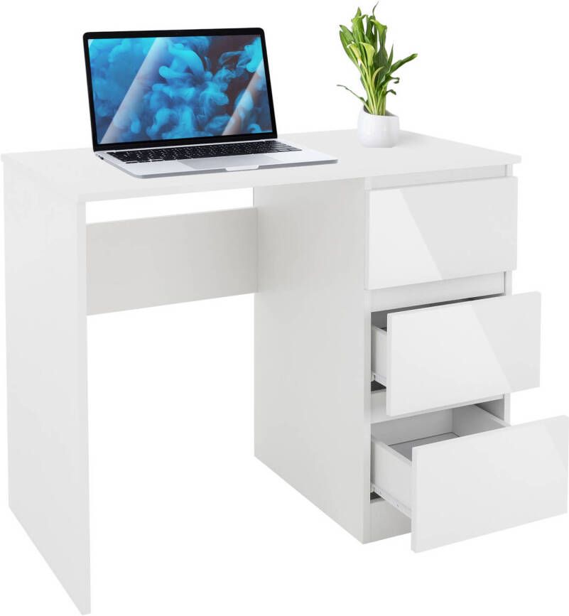 ML-Design Bureau met drie laden 90x76x50 cm Wit spaanplaat