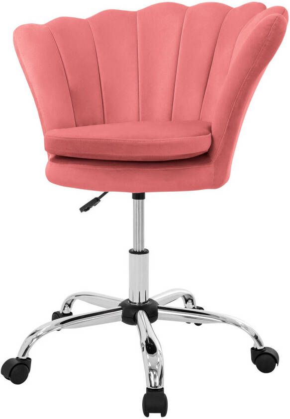 ML-Design Bureaustoel met wielen en rugleuning schelpdesign 68x68 cm roze fluweel metalen frame