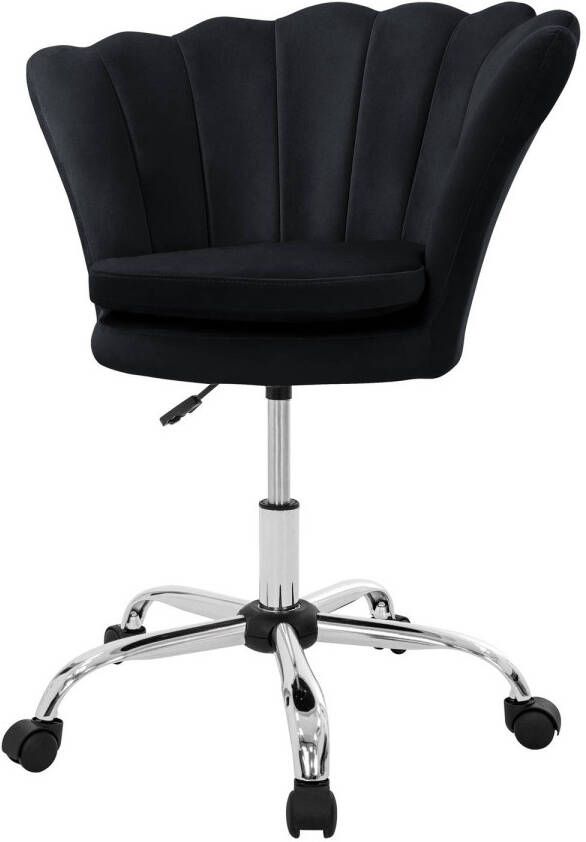 ML-Design Bureaustoel met wielen en rugleuning schelpdesign 68x68 cm zwart fluweel metalen frame