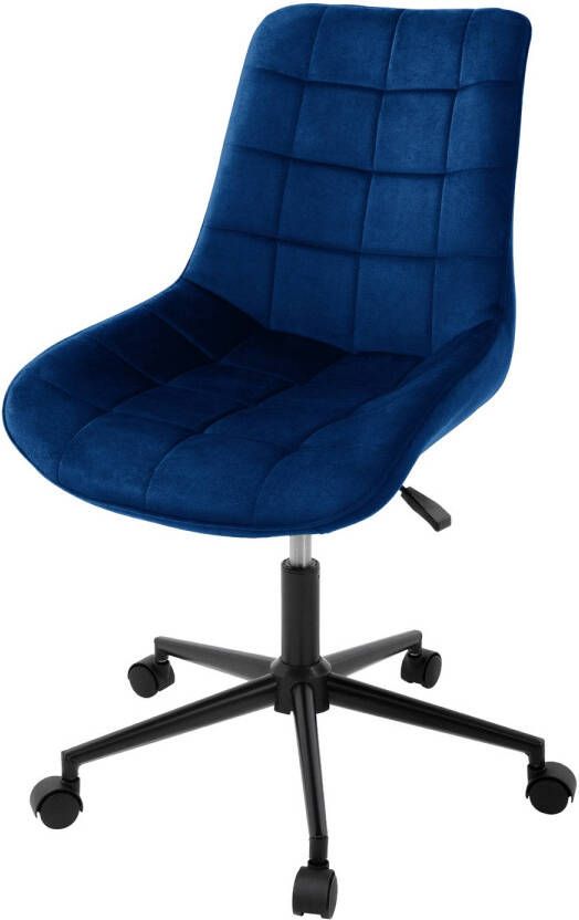ML-Design Bureaustoel op wielen blauw met fluwelen bekleding en metalen frame - Foto 1