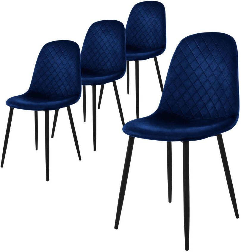 Ml-design eetkamerstoelen set van 8 donkerblauw keukenstoel met fluwelen bekleding woonkamerstoel met rugleuning gestoffeerde stoel met metalen poten ergonomische stoel voor eettafel eetkamerstoel keukenstoelen - Foto 1