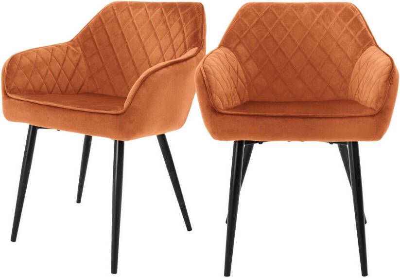 ML-Design Eetkamerstoelen met rugleuning & armleuning set van 2 oranje fluwelen bekleding met metalen poten