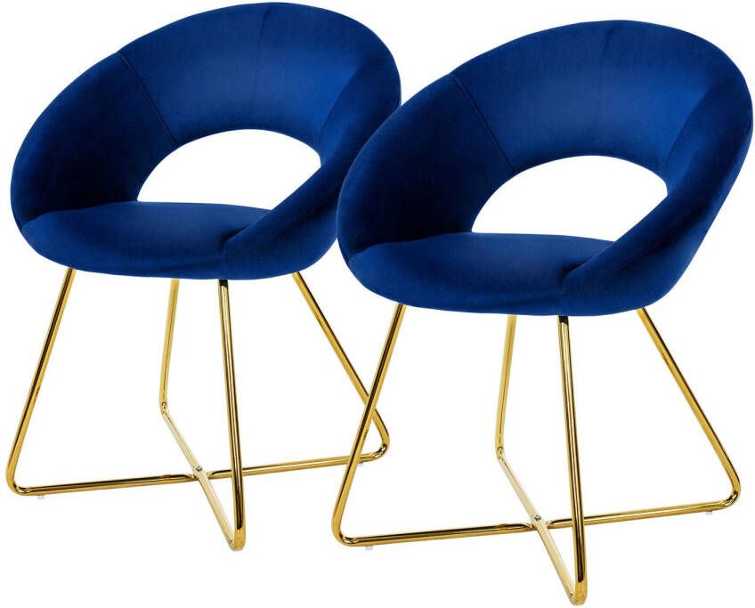 Ml-design eetkamerstoelen set van 2 blauw fluweel woonkamerstoel met ronde rugleuning gestoffeerde met goudkleurige metalen poten ergonomische eettafel fauteuil keukenstoel kuipstoel kaptafelstoel