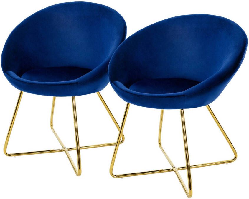Ml-design eetkamerstoelen set van 2 fluweel blauw woonkamerstoel met ronde rugleuning gestoffeerde stoel met goudkleurige metalen poten ergonomische eettafel fauteuil keukenstoel kuipstoel