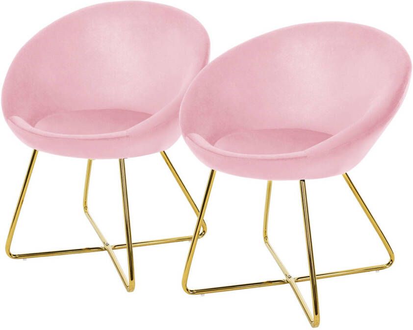 Ml-design eetkamerstoelen set van 2 fluweel roze woonkamerstoel met ronde rugleuning gestoffeerde stoel met goudkleurige metalen poten ergonomische eettafel fauteuil keukenstoel kuipstoel