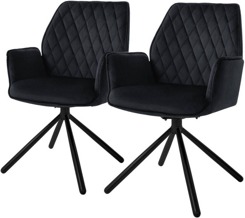 Ml-design eetkamerstoelen set van 2 fluweel zwart woonkamerstoel met armleuning en rugleuning draaistoel gestoffeerde stoel met metalen poten ergonomische draaifauteuil keukenstoel loungestoel - Foto 1