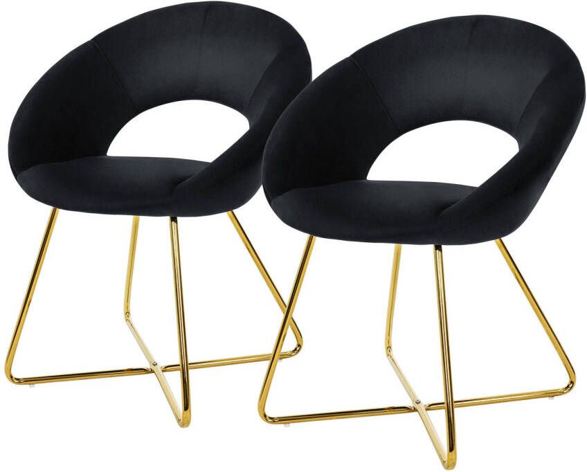 Ml-design eetkamerstoelen set van 2 fluweel zwart woonkamerstoel met ronde rugleuning gestoffeerde stoel met goudkleurige metalen poten ergonomische eettafelstoel keukenstoel kuipstoel kaptafelstoel