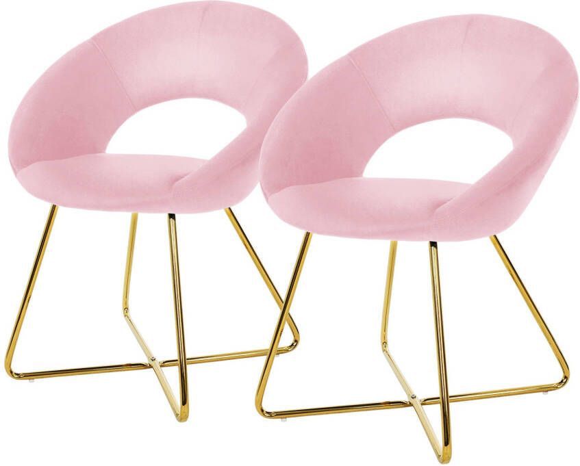 Ml-design eetkamerstoelen set van 2 roze fluweel woonkamerstoel met ronde rugleuning gestoffeerde stoel met gouden metalen poten ergonomische eettafel fauteuil keukenstoel kuipstoel kaptafelstoel