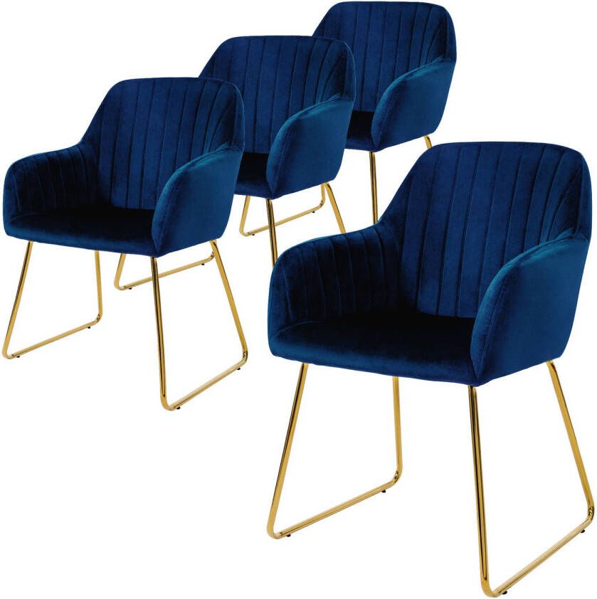 Ml-design eetkamerstoelen set van 4 fluwelen zitting blauw woonkamerstoel met rugleuning en armleuningen keukenstoel met gouden poten gestoffeerde stoel met metalen frame ergonomische armstoel voor eettafel