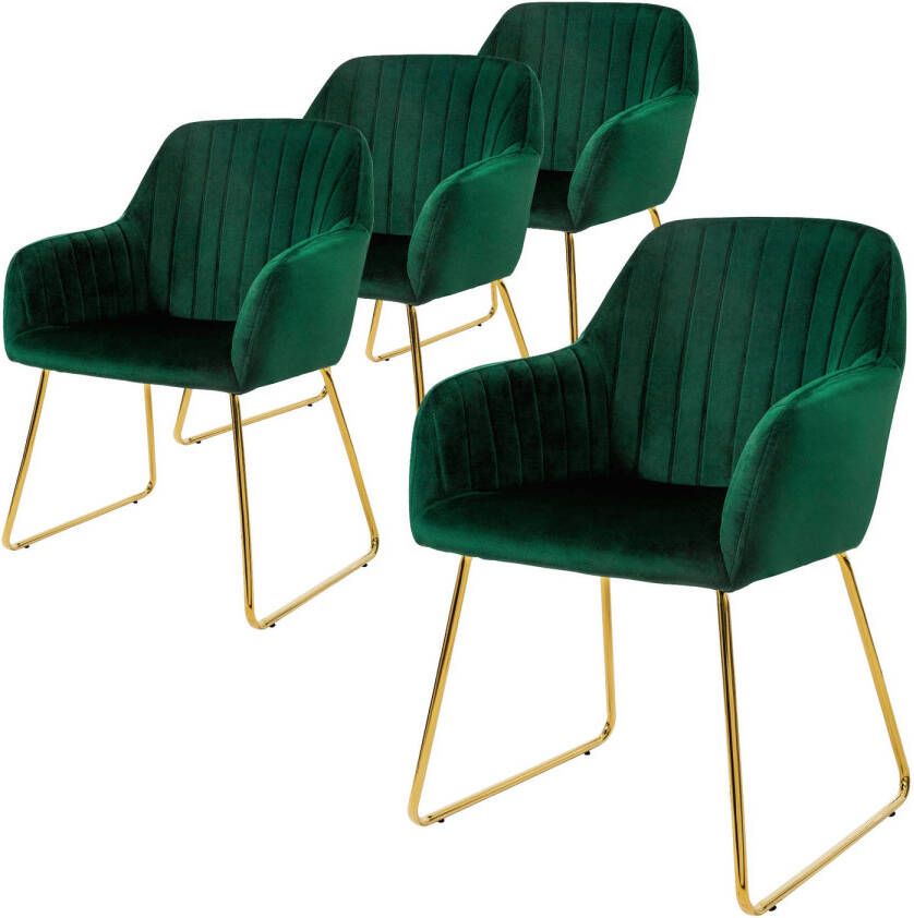 Ml-design eetkamerstoelen set van 4 fluwelen zitting groen woonkamerstoel met rugleuning en armleuningen keukenstoel met gouden poten gestoffeerde stoel met metalen frame ergonomische armstoel voor eettafel