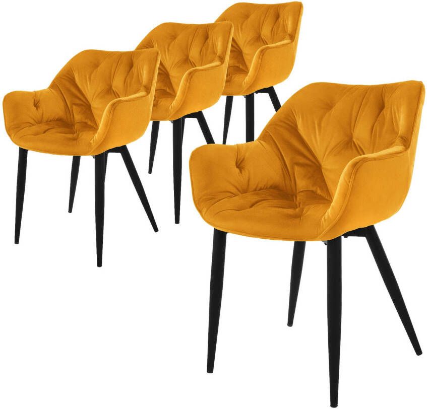 Ml-design eetkamerstoelen set van 4 mosterdgeel keukenstoel met dikke fluwelen gestoffeerde zitting metalen poten woonkamerstoel met rugleuning en armleuningen gewatteerde gestoffeerde stoel ergonomische fauteuil