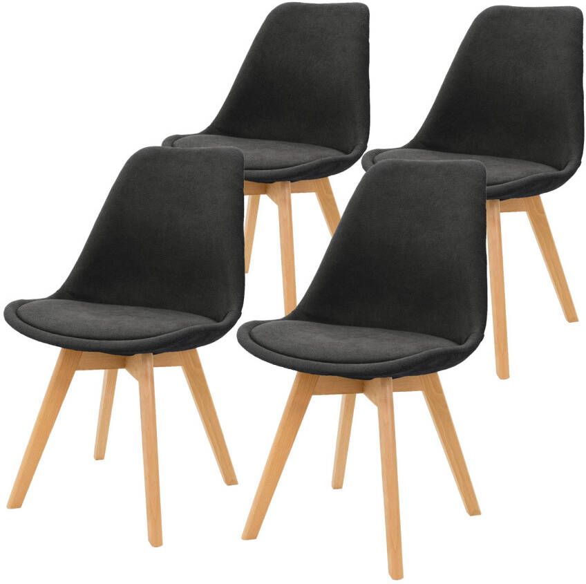 Ml-design Eetkamerstoelen Set van 4 Zwart Linnen Bekleding met Houten Poten