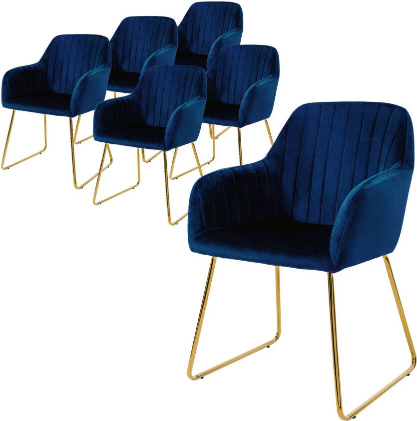 Ml-design eetkamerstoelen set van 6 fluwelen zitting blauw woonkamerstoel met rugleuning en armleuningen keukenstoel met gouden poten gestoffeerde stoel met metalen frame ergonomische armstoel voor eettafel - Foto 1