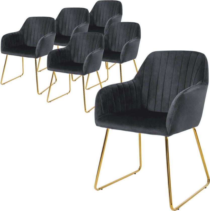 Ml-design eetkamerstoelen set van 6 fluwelen zitting grijs woonkamerstoel met rugleuning en armleuningen keukenstoel met gouden poten gestoffeerde stoel met metalen frame ergonomische armstoel voor eettafel