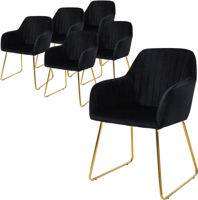 Ml-design eetkamerstoelen set van 6 fluwelen zitting zwart woonkamerstoel met rugleuning en armleuningen keukenstoel met gouden poten gestoffeerde stoel met metalen frame ergonomische armstoel voor eettafel - Foto 1