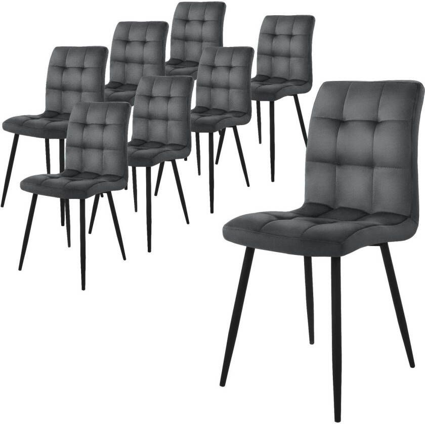 Ml-design eetkamerstoelen set van 8 antraciet keukenstoel met fluwelen bekleding woonkamerstoel met rugleuning gestoffeerde stoel met metalen poten ergonomische stoel voor eettafel eetkamerstoel keukenstoelen