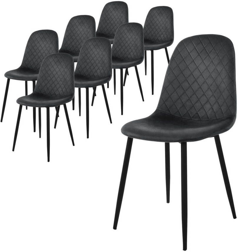 Ml-design eetkamerstoelen set van 8 antraciet keukenstoel met fluwelen bekleding woonkamerstoel met rugleuning gestoffeerde stoel met metalen poten ergonomische stoel voor eettafel eetkamerstoel Scandinavisch - Foto 1