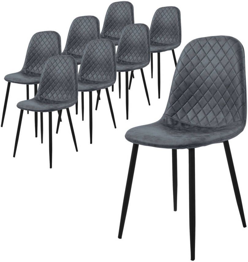 Ml-design eetkamerstoelen set van 8 antraciet keukenstoel van kunstleer woonkamerstoel met rugleuning gestoffeerde stoel met metalen poten ergonomische stoel voor eettafel eetkamerstoel Scandinavisch