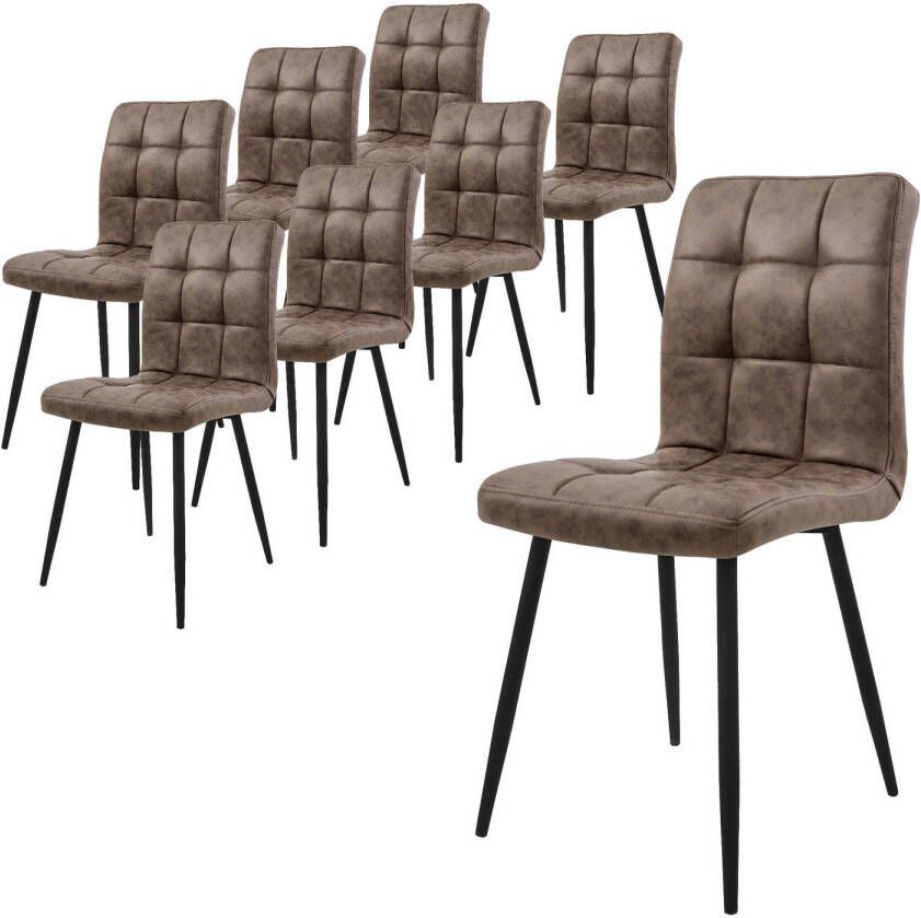 Ml-design eetkamerstoelen set van 8 bruin keukenstoel met kunstlederen bekleding woonkamerstoel met rugleuning gestoffeerde stoel met metalen poten ergonomische stoel voor eettafel eetkamerstoel keukenstoelen
