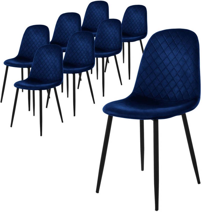 Ml-design eetkamerstoelen set van 8 donkerblauw keukenstoel met fluwelen bekleding woonkamerstoel met rugleuning gestoffeerde stoel met metalen poten ergonomische stoel voor eettafel eetkamerstoel Scandinavisch - Foto 1