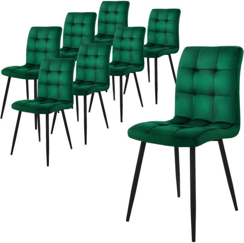 Ml-design eetkamerstoelen set van 8 donkergroen keukenstoel met fluwelen bekleding woonkamerstoel met rugleuning gestoffeerde stoel met metalen poten ergonomische stoel voor eettafel eetkamerstoel keukenstoelen - Foto 1