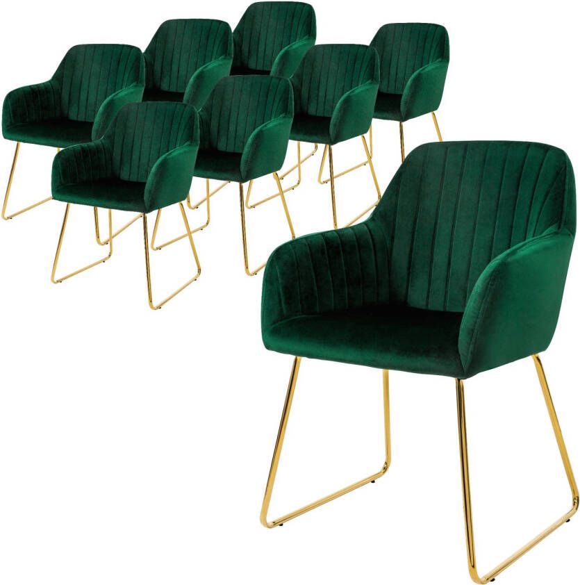 Ml-design eetkamerstoelen set van 8 fluwelen zitting groen woonkamerstoel met rugleuning en armleuningen keukenstoel met gouden poten gestoffeerde stoel met metalen frame ergonomische armstoel voor eettafel