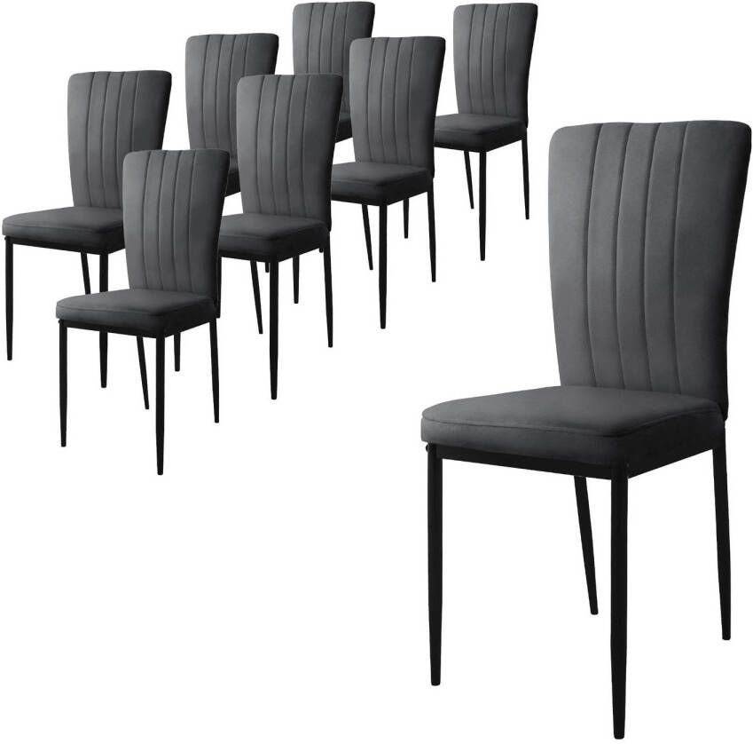 Ml-design eetkamerstoelen set van 8 met fluwelen bekleding grijs keukenstoelen met rugleuning gestoffeerde stoel met metalen poten ergonomische eettafelstoel moderne eetkamerstoel woonkamerstoel - Foto 1