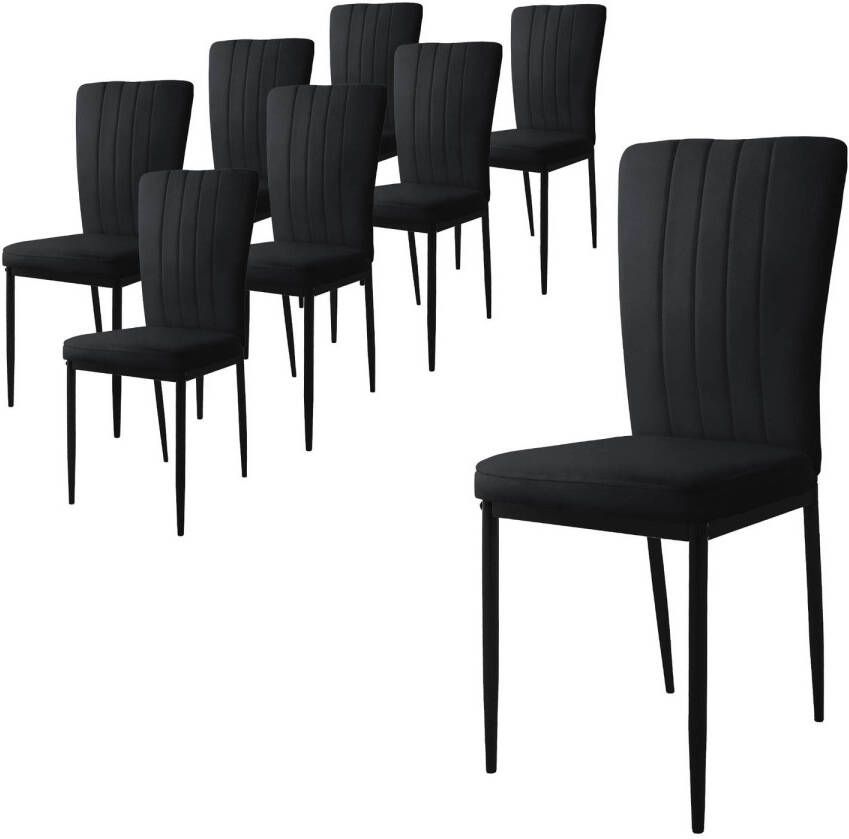 Ml-design eetkamerstoelen set van 8 met fluwelen bekleding zwart keukenstoelen met rugleuning gestoffeerde stoel met metalen poten ergonomische eettafelstoel moderne eetkamerstoel