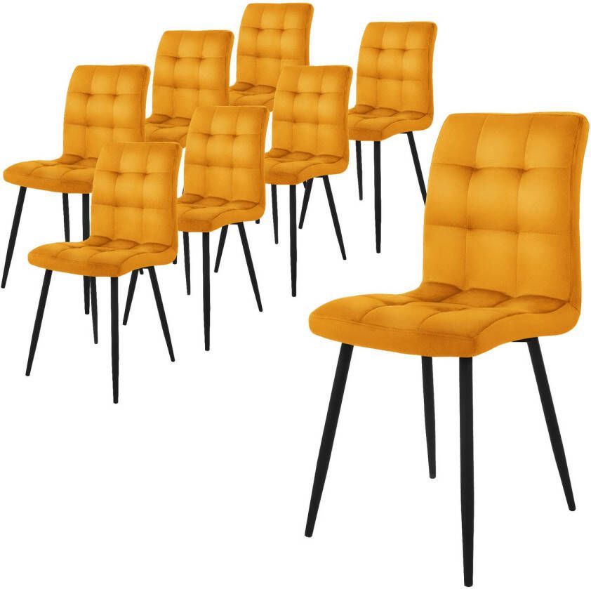 Ml-design eetkamerstoelen set van 8 mosterdgeel keukenstoel met fluwelen bekleding woonkamerstoel met rugleuning gestoffeerde stoel met metalen poten ergonomische stoel voor eettafel eetkamerstoel keukenstoelen - Foto 1