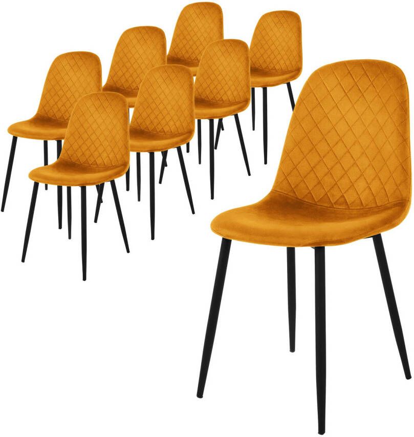 Ml-design eetkamerstoelen set van 8 mosterdgeel keukenstoel met fluwelen bekleding woonkamerstoel met rugleuning gestoffeerde stoel met metalen poten ergonomische stoel voor eettafel eetkamerstoel Scandinavisch