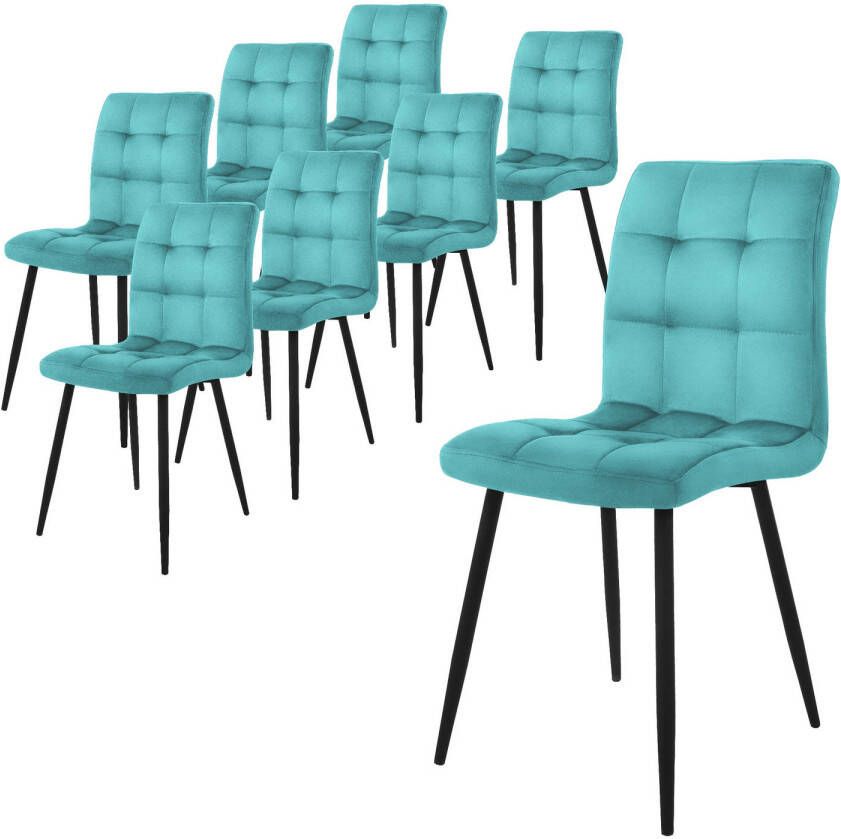 Ml-design eetkamerstoelen set van 8 petrol keukenstoel met fluwelen bekleding woonkamerstoel met rugleuning gestoffeerde stoel met metalen poten ergonomische stoel voor eettafel eetkamerstoel keukenstoelen