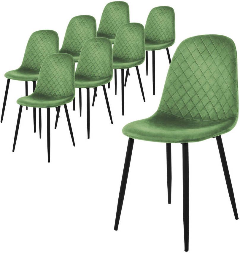 Ml-design eetkamerstoelen set van 8 sage keukenstoel met fluwelen bekleding woonkamerstoel met rugleuning gestoffeerde stoel met metalen poten ergonomische stoel voor eettafel Scandinavische eetkamerstoel