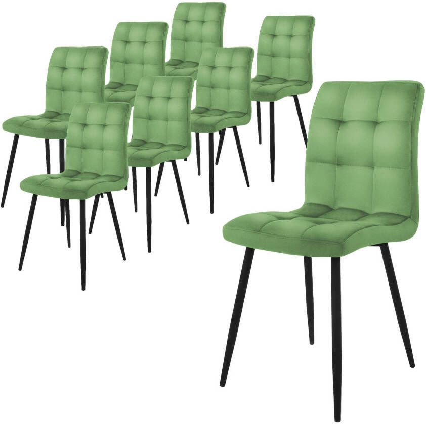 Ml-design eetkamerstoelen set van 8 salie keukenstoel met fluwelen bekleding woonkamerstoel met rugleuning gestoffeerde stoel met metalen poten ergonomische stoel voor eettafel eetkamerstoel keukenstoelen - Foto 1