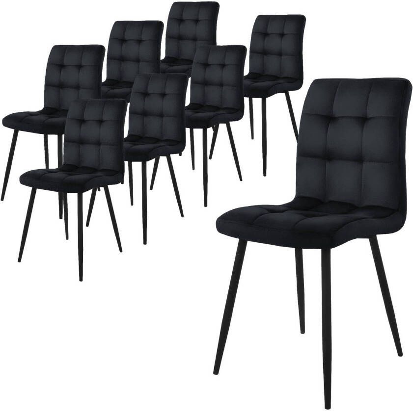 Ml-design eetkamerstoelen set van 8 zwart keukenstoel met fluwelen bekleding woonkamerstoel met rugleuning gestoffeerde stoel met metalen poten ergonomische stoel voor eettafel eetkamerstoel keukenstoelen